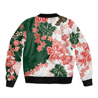 Green Orange Hibiscus Plumeria Floral Sleeve Zip Bomber Jacket - Polynesian Pride