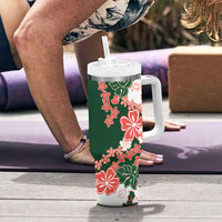 Green Orange Hibiscus Plumeria Floral Tumbler With Handle - Polynesian Pride