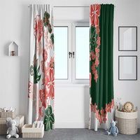Green Orange Hibiscus Plumeria Floral Window Curtain - Polynesian Pride