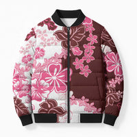 Pink Hibiscus Plumeria Floral Bomber Puffer Jacket - Polynesian Pride