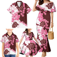 Pink Hibiscus Plumeria Floral Family Matching Mermaid Dress and Hawaiian Shirt LT01 - Polynesian Pride