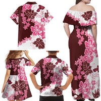 Pink Hibiscus Plumeria Floral Family Matching Off Shoulder Maxi Dress and Hawaiian Shirt - Polynesian Pride
