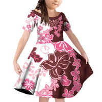 Pink Hibiscus Plumeria Floral Family Matching Off Shoulder Short Dress and Hawaiian Shirt - Polynesian Pride