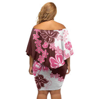 Pink Hibiscus Plumeria Floral Family Matching Off Shoulder Short Dress and Hawaiian Shirt - Polynesian Pride