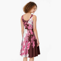 Pink Hibiscus Plumeria Floral Midi Dress - Polynesian Pride