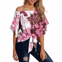 Pink Hibiscus Plumeria Floral Off Shoulder Wrap Waist Top LT01 - Polynesian Pride