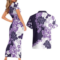 Purple Hibiscus Plumeria Floral Couples Matching Short Sleeve Bodycon Dress and Hawaiian Shirt LT01 - Polynesian Pride