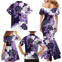 Purple Hibiscus Plumeria Floral Family Matching Mermaid Dress and Hawaiian Shirt LT01 - Polynesian Pride
