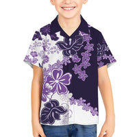 Purple Hibiscus Plumeria Floral Kid Hawaiian Shirt - Polynesian Pride
