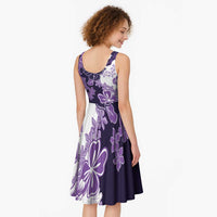 Purple Hibiscus Plumeria Floral Midi Dress - Polynesian Pride