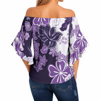 Purple Hibiscus Plumeria Floral Off Shoulder Wrap Waist Top LT01 - Polynesian Pride
