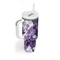 Purple Hibiscus Plumeria Floral Tumbler With Handle - Polynesian Pride