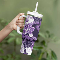 Purple Hibiscus Plumeria Floral Tumbler With Handle - Polynesian Pride