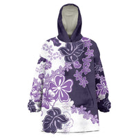 Purple Hibiscus Plumeria Floral Wearable Blanket Hoodie - Polynesian Pride