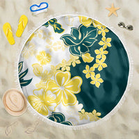 Yelow Teal Hibiscus Plumeria Floral Beach Blanket - Polynesian Pride