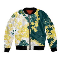 Yelow Teal Hibiscus Plumeria Floral Bomber Jacket - Polynesian Pride