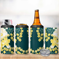 Yelow Teal Hibiscus Plumeria Floral 4 in 1 Can Cooler Tumbler - Polynesian Pride