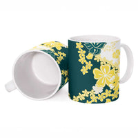 Yelow Teal Hibiscus Plumeria Floral Ceramic Mug - Polynesian Pride