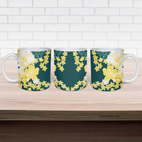 Yelow Teal Hibiscus Plumeria Floral Ceramic Mug - Polynesian Pride