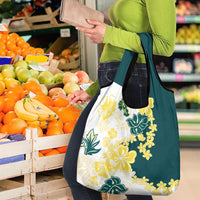 Yelow Teal Hibiscus Plumeria Floral Grocery Bag - Polynesian Pride
