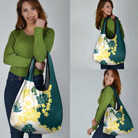 Yelow Teal Hibiscus Plumeria Floral Grocery Bag - Polynesian Pride