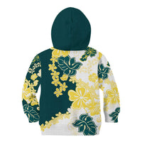 Yelow Teal Hibiscus Plumeria Floral Kid Hoodie - Polynesian Pride