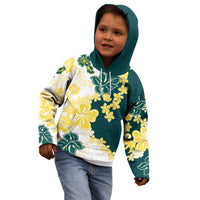 Yelow Teal Hibiscus Plumeria Floral Kid Hoodie - Polynesian Pride