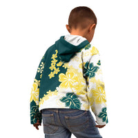 Yelow Teal Hibiscus Plumeria Floral Kid Hoodie - Polynesian Pride