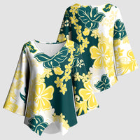 Yelow Teal Hibiscus Plumeria Floral Kimono Sleeve Blouse - Polynesian Pride