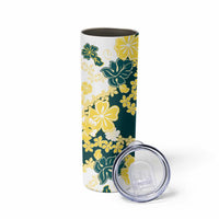 Yelow Teal Hibiscus Plumeria Floral Skinny Tumbler - Polynesian Pride