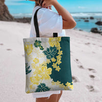 Yelow Teal Hibiscus Plumeria Floral Tote Bag - Polynesian Pride