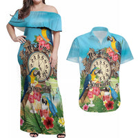Personalized It's 5 o'clock Somewhere Couples Matching Off Shoulder Maxi Dress and Hawaiian Shirt Hawaiian Tropical Parrots - Polynesian Pride