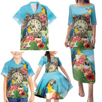 Personalized It's 5 o'clock Somewhere Family Matching Puletasi and Hawaiian Shirt Hawaiian Tropical Parrots - Polynesian Pride