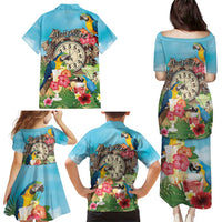 Personalized It's 5 o'clock Somewhere Family Matching Puletasi and Hawaiian Shirt Hawaiian Tropical Parrots - Polynesian Pride