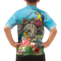 Personalized It's 5 o'clock Somewhere Family Matching Short Sleeve Bodycon Dress and Hawaiian Shirt Hawaiian Tropical Parrots - Polynesian Pride