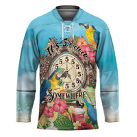 Personalized It's 5 o'clock Somewhere Hockey Jersey Hawaiian Tropical Parrots - Polynesian Pride