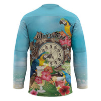 Personalized It's 5 o'clock Somewhere Hockey Jersey Hawaiian Tropical Parrots - Polynesian Pride