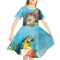 Personalized It's 5 o'clock Somewhere Kid Short Sleeve Dress Hawaiian Tropical Parrots - Polynesian Pride