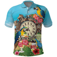 Personalized It's 5 o'clock Somewhere Polo Shirt Hawaiian Tropical Parrots - Polynesian Pride