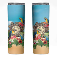 Personalized It's 5 o'clock Somewhere Skinny Tumbler Hawaiian Tropical Parrots - Polynesian Pride
