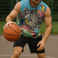 Personalized It's 5 o'clock Somewhere Sleeveless Hoodie Hawaiian Tropical Parrots - Polynesian Pride