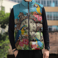 Personalized It's 5 o'clock Somewhere Sleeveless Puffer Jacket Hawaiian Tropical Parrots - Polynesian Pride