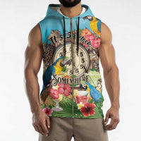 Personalized It's 5 o'clock Somewhere Sleeveless Zip Hoodie Hawaiian Tropical Parrots - Polynesian Pride
