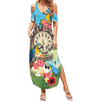 Personalized It's 5 o'clock Somewhere Summer Maxi Dress Hawaiian Tropical Parrots - Polynesian Pride