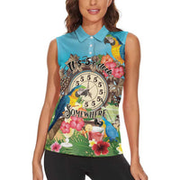 Personalized It's 5 o'clock Somewhere Women Sleeveless Polo Shirt Hawaiian Tropical Parrots - Polynesian Pride
