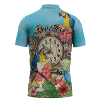 Personalized It's 5 o'clock Somewhere Zipper Polo Shirt Hawaiian Tropical Parrots - Polynesian Pride