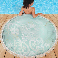 Polynesian Tiare Monstera Seafoam Green Beach Blanket Liquid Style - Polynesian Pride