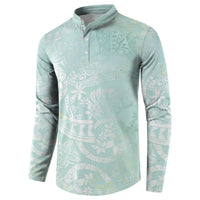 Polynesian Tiare Monstera Seafoam Green Button Sweatshirt Liquid Style - Polynesian Pride
