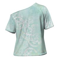 Polynesian Tiare Monstera Seafoam Green Cross Shoulder Shirt Liquid Style - Polynesian Pride
