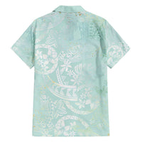 Polynesian Tiare Monstera Seafoam Green Family Matching Long Sleeve Bodycon Dress and Hawaiian Shirt Liquid Style - Polynesian Pride